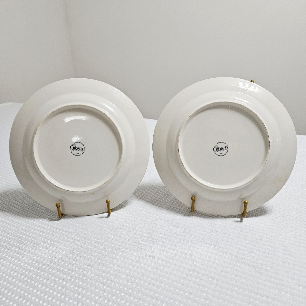 Gibson 2 Roseland Pink Floral Dinner Plates Discontinued Stoneware Y2K 11" - Picture 7 of 12